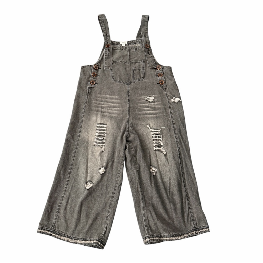 Three Bird Nest (by Easel) High Hopes Slouchy Denim Overalls, black/charcoal